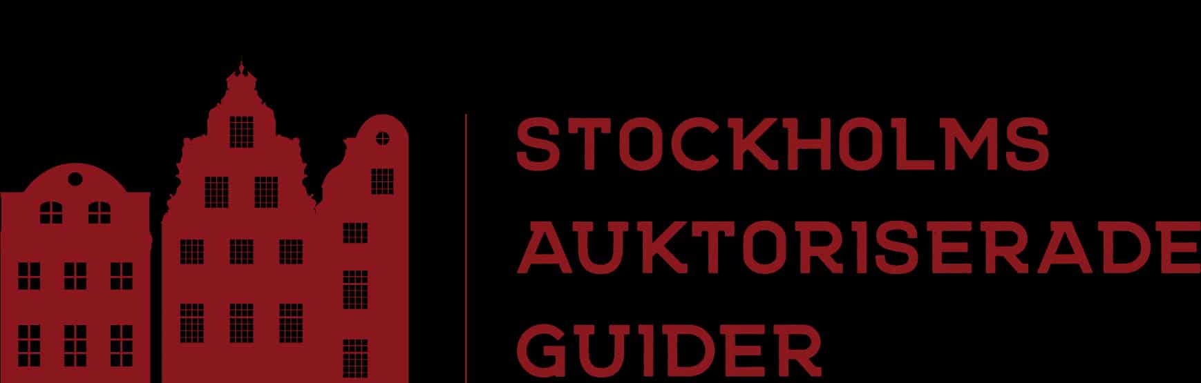 Logotyp med två röda pixelbyggnader och texten STOCKHOLMS AUKTORISERADE GUIDER
